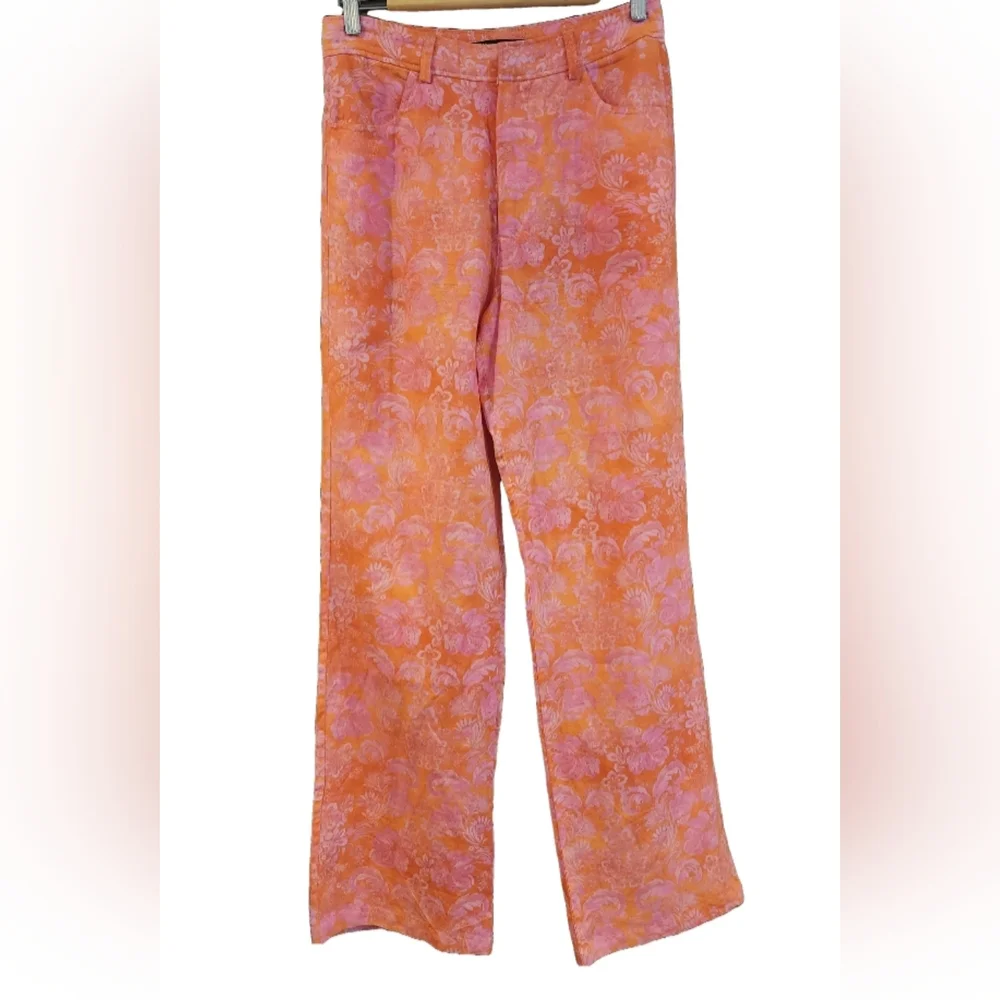Zara Beachy Summer linen blend Straight Leg pants 28×32
